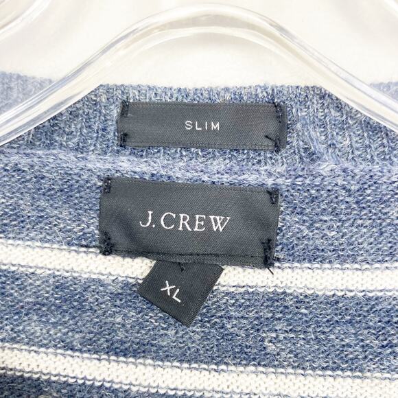 J. Crew Blue White Striped Wool Blend Slim Fit Sweater Sz XL - Picture 3 of 6